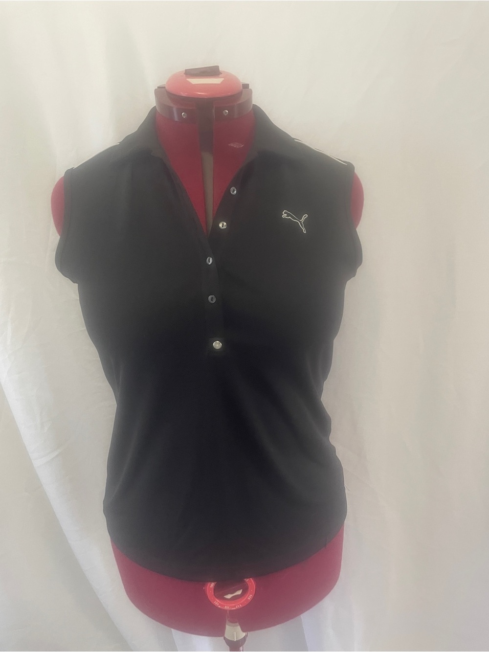 Puma Black Sleeveless Polo Tank Top with White Logo